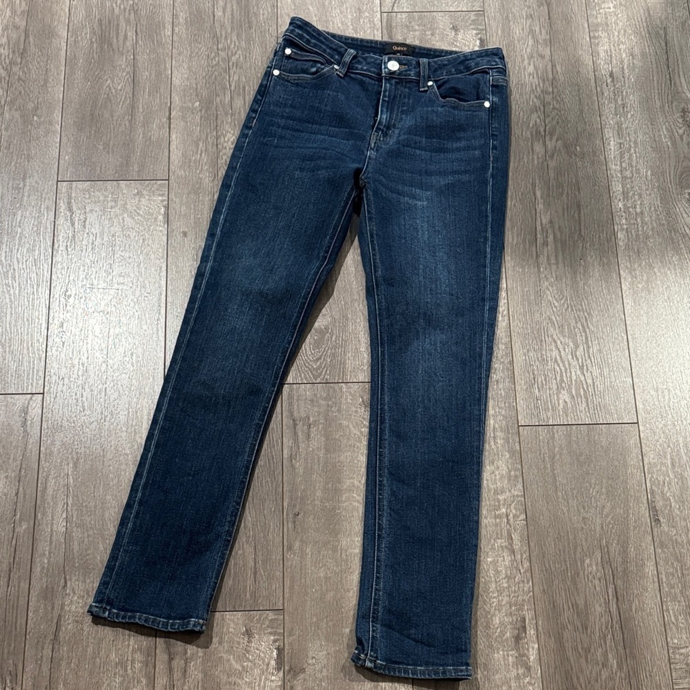 Quince mid rise slim slim straight dark wash jeans 26